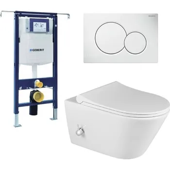WC sada Geberit Duofix Speciál 111.355.00.5 komplet do bytových jader se závěsným WC RIMLESS Sapho AVVA 100315 s integrovanou baterií a bidetovou sprškou