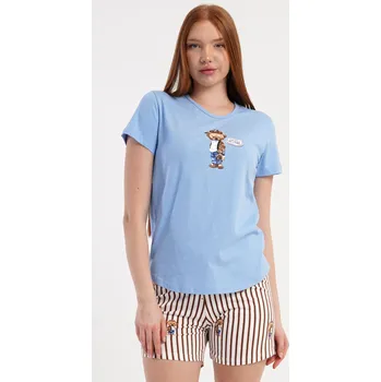 Dámské pyžamo Vienetta Dámské pyžamo šortky Bear: modrá M