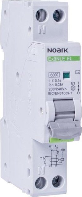 Noark Ex9NLE EL 1PN B10 30mA Jednomodulový Elektronický proud. chránič s nadpr. ochr., 6kA, 1+N, char. B, In=10A, IΔn=30mA, AC