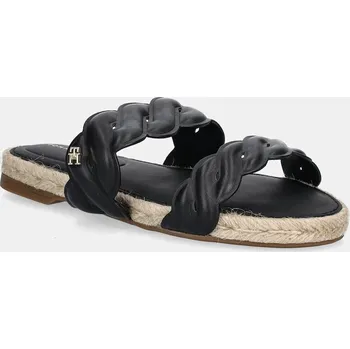 Dámské pantofle Kožené pantofle Tommy Hilfiger LEATHER ROPE ESPADRILLE MULE FW0FW08503 černá 99X, EUR 37