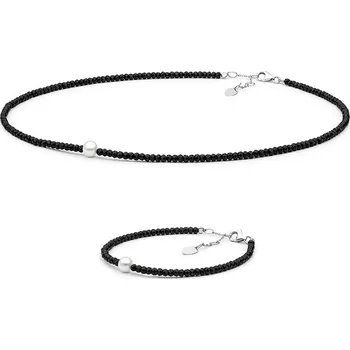 Souprava šperků Stříbrná sada šperků s perlami a spinelovými korálky Taio