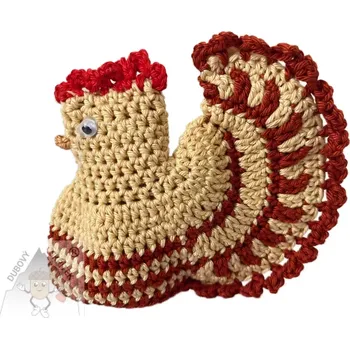 Velikonoční dekorace Dubový skřítek Velikonoční háčkovaná slepička žluto rezavá– stylová ozdoba na vajíčko