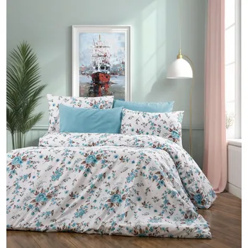 Povlečení Bavlněné povlečení Flóra tyrkys 70 x 90 cm, 140 x 220 cm knoflíky