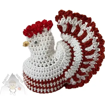 Velikonoční dekorace Dubový skřítek Velikonoční háčkovaná slepička bílo rezavá– stylová ozdoba na vajíčko