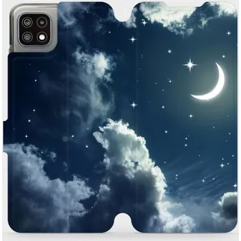 Telefonní příslušenství Flipové pouzdro Mobiwear - Samsung Galaxy A22 5G - V145P Noční obloha s měsícem - VÝPRODEJ (Knížkové flip pouzdro, obal, kryt na mobil Samsung Galaxy A22 5G - V145P Noční obloha s měsícem, materiál Umělá kůže + TPU - ochrana 360°, stojánek, silikonová)