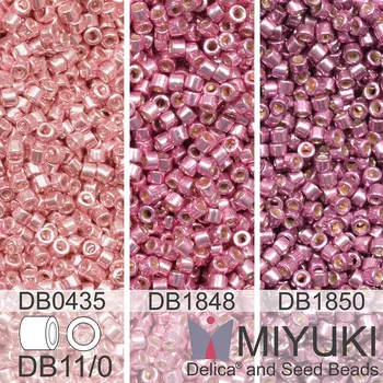 Korálek Korálky Miyuki Delica 11/0. Barevné variace č. 2 DB0435, DB1848, DB1850. Balení 3x5g