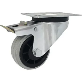 Pojezdové kolečko Pryžové kolo s plastovým diskem v otočné vidlici s brzdou 80 mm