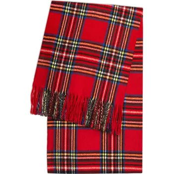 Šála Pashmii Velká 100% kašmírová šála LONDON se vzorem, červená, s třásněmi