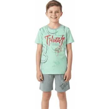 Chlapecké pyžamo CHLAPECKÉ BAVLNĚNÉ PYŽAMO S KRÁTKÝM RUKÁVEM NOVINKA Barva: Zelinkavá, Velikost: 140