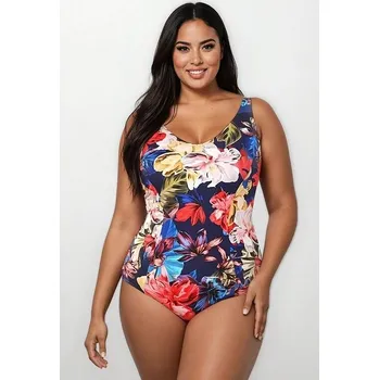 Dámské plavky Jednodílné plavky Lagos modré s květy zeštíhlující 100C