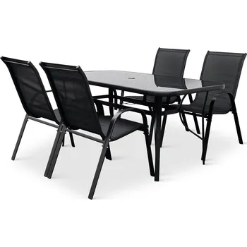 Zahradní sestava Noela Zahradní jídelní set Klaudie černý + 4x kovová židle Ramada
