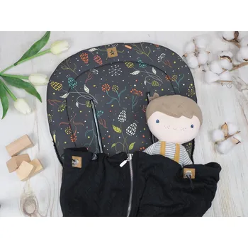 SET Podložka prodloužená (Fairy Garden, černý fleece) + copánková deka (black, černý fleece)