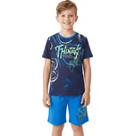 CHLAPECKÉ BAVLNĚNÉ PYŽAMO S KRÁTKÝM RUKÁVEM NOVINKA Barva: Tmavě modrá, Velikost: 146