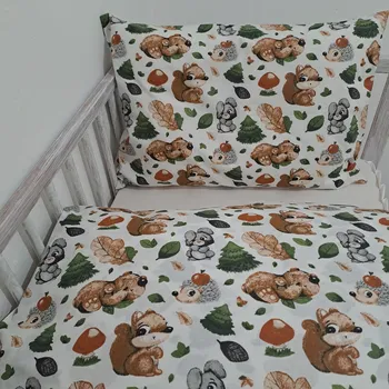 Povlečení Pro útulný domov Povlečení do postýlky Zvířátka okrová ROZMĚR: 40 x 60 + 90 x 120 cm