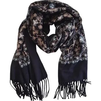 Šátek Dámská kašmírová šála s vyšívanými květinami DF4170 černá velikost uni