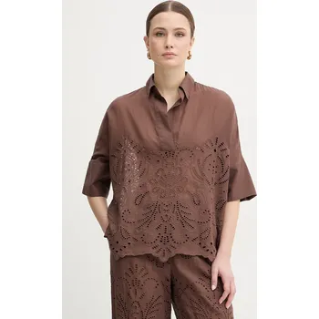 Dámské oblečení Bavlněná halenka Ermanno Firenze D48EK022EN0 hnědá 89X, vel. 40