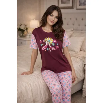 Dámské pyžamo Dámské pyžamo Střevíčky- Bordó Velikost: M