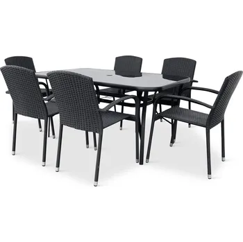 Zahradní sestava Nábytek Texim Zahradní jídelní set Klaudie černý + 6x židle ROMA