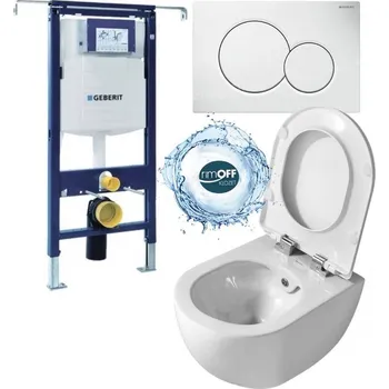 WC sada Geberit Duofix Speciál 111.355.00.5 komplet do bytových jader se závěsným WC Creavit FREE FE322 Rim-Off + bidet 2v1