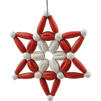 Vánoční ozdoba Dřevěná hvězda bílo-červená