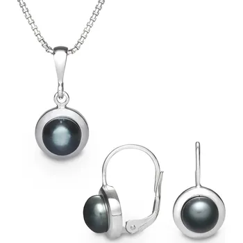 Souprava šperků Souprava náušnic a přívěšku z bílého zlata s černými perlami 438/347