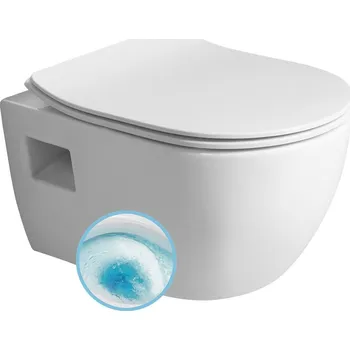 WC sada LUNA závěsná WC mísa, Vortex Rimless, 35,5x49cm, bílá