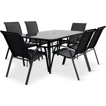 Zahradní sestava Noela Zahradní jídelní set Klaudie černý + 6x kovová židle Ramada