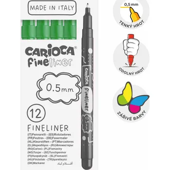 Kancelářské potřeby Carioca Fineliner, 0,5 mm, krabička, 12 ks, zelený