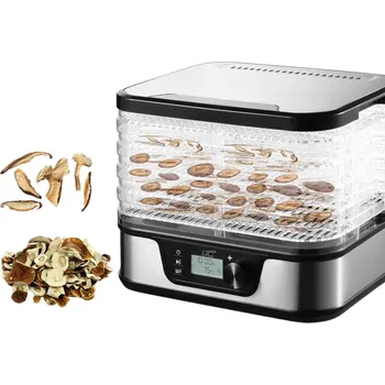 Sušička potravin Sušička hub, zeleniny, ovoce, masa LTC, nastavitelný výkon, protiskluzová základna, 5 podnosů, lze mýt v myčce, kovová, s displejem, LXSR002