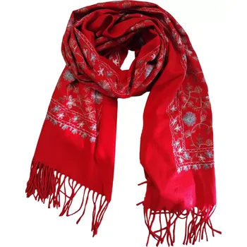 Šátek Dámská kašmírová šála s vyšívanými květinami DF4170 červená velikost uni