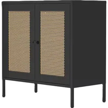 Komoda Úložná skříň BK1-V-B se 2 ratanovými dvířky, černá - B FLEXISPOT