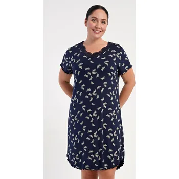 Dámská noční košile Vienetta Dámská noční košile s krátkým rukávem Butterflies: tmavě modrá 2XL