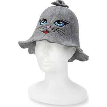 Wooline Saunová čepice Kočka modrooká s očkem na pověšení, šedá