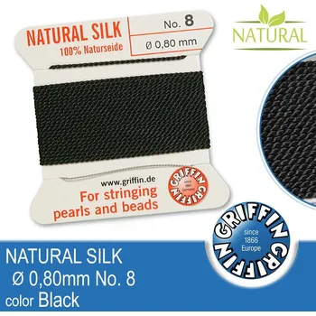 Nit Hedvábná nit s jehlou GRIFFIN síla nitě 0,80mm No.8 délka 2m. Barva Black