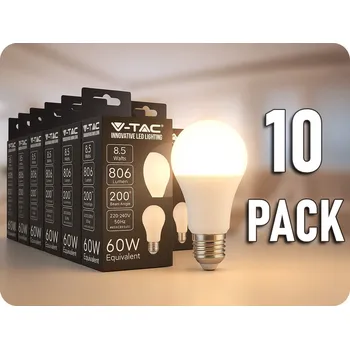 Žárovka E27 LED žárovka 8,5W, 806lm, A60/10-PACK! Studená bílá