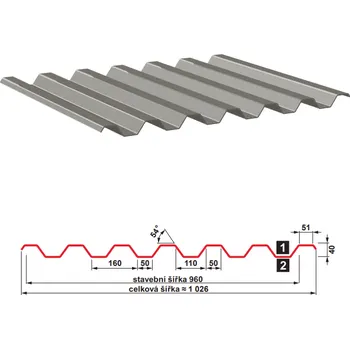 Střecha Trapézový plech průmyslový SAT40 N, Satjam Povrchová úprava: Pozink, Tloušťka (mm): 0.7