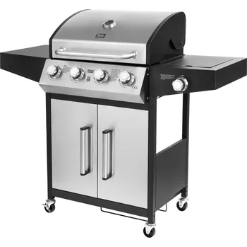 Zahradní gril Teesa TSA0251 Plynový gril BBQ 5007 MASTER, 5 hořáků, 12 kW, černo-stříbrná