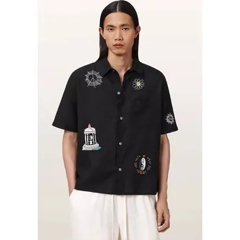 Pánská košile Košile s příměsí lnu AllSaints KARLTON M051SE černá 99X, vel. L