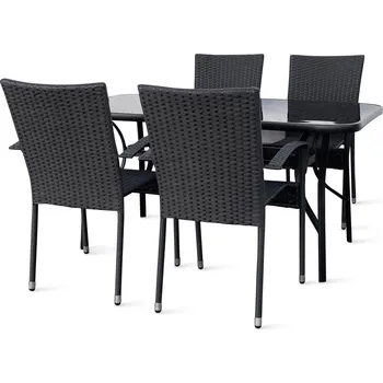 Zahradní sestava Noela Zahradní jídelní set Klaudie černý + 4x ratanová židle Paris KD