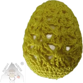 Velikonoční dekorace Dubový skřítek Obháčkované velikonoční vajíčko světle žluté– polystyrénové jádro ve krajce