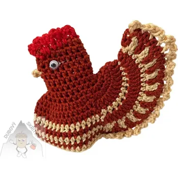 Velikonoční dekorace Dubový skřítek Velikonoční háčkovaná slepička rezavo žlutá– stylová ozdoba na vajíčko