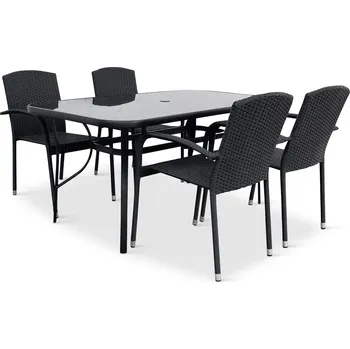 Zahradní sestava Noela Zahradní jídelní set Klaudie černý + 4x ratanová židle Roma