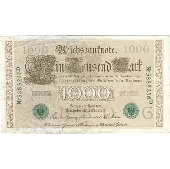 NĚMECKO. 1000 Mark. Ro. 46b. 21.4.1910. Podtisk G. Série D.