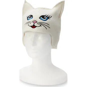 Wooline Saunová čepice Kočka modrooká, špičaté uši, krémová