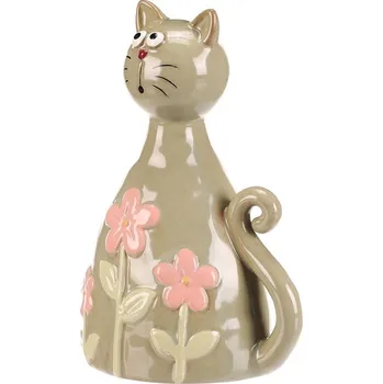 Autronic Kočka - keramická figurka, dekor květin, vel. L, zelená, sada 2 ks