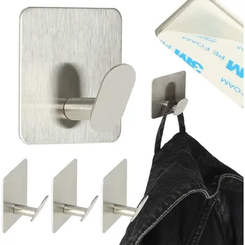 Samolepicí koupelnové háčky na zeď KX3248_1 4 ks stříbrné
