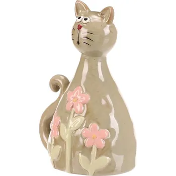 Autronic Kočka - keramická figurka, dekor květin, vel. M, zelená, sada 3 ks