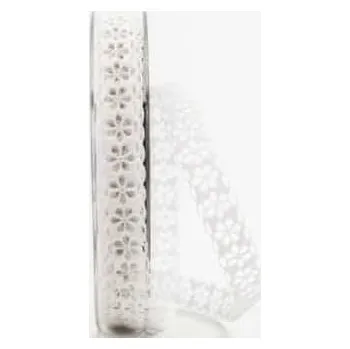 Stuha  Floral Lace White – vysekávaná dekorativní stuha bílá 15mm x 1m (Elegantní vysekávaná stuha v barvě čistě bílé, oboustranná, imitace krajka)