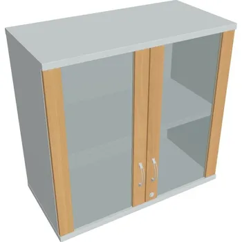 Policová skříň Skříň dveře sklo SZ 2 80 02 H (Horní) Zamykací - BUK , ŠEDÁ