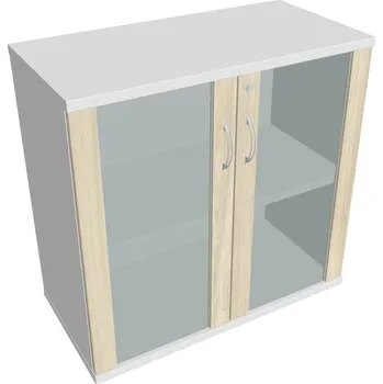 Policová skříň Skříň dveře sklo SZ 2 80 02 Zámek jednoduchý - AKÁT , BÍLÁ